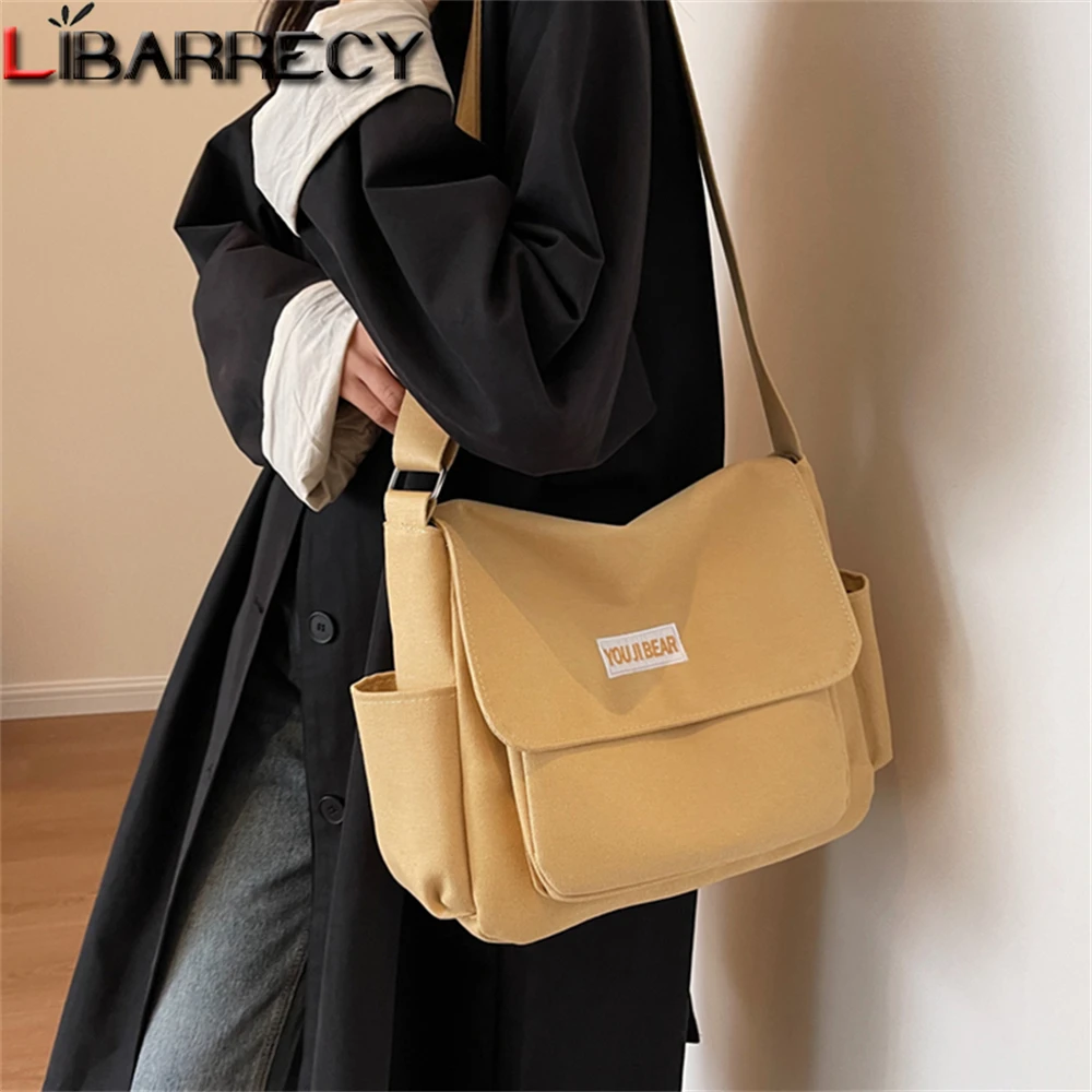 

Solid Color Large Capacity Ladies Shoulder Bag Quality Canvas Ladies Student Bag Fashion New Women Messenger Bags Bolsa Feminina