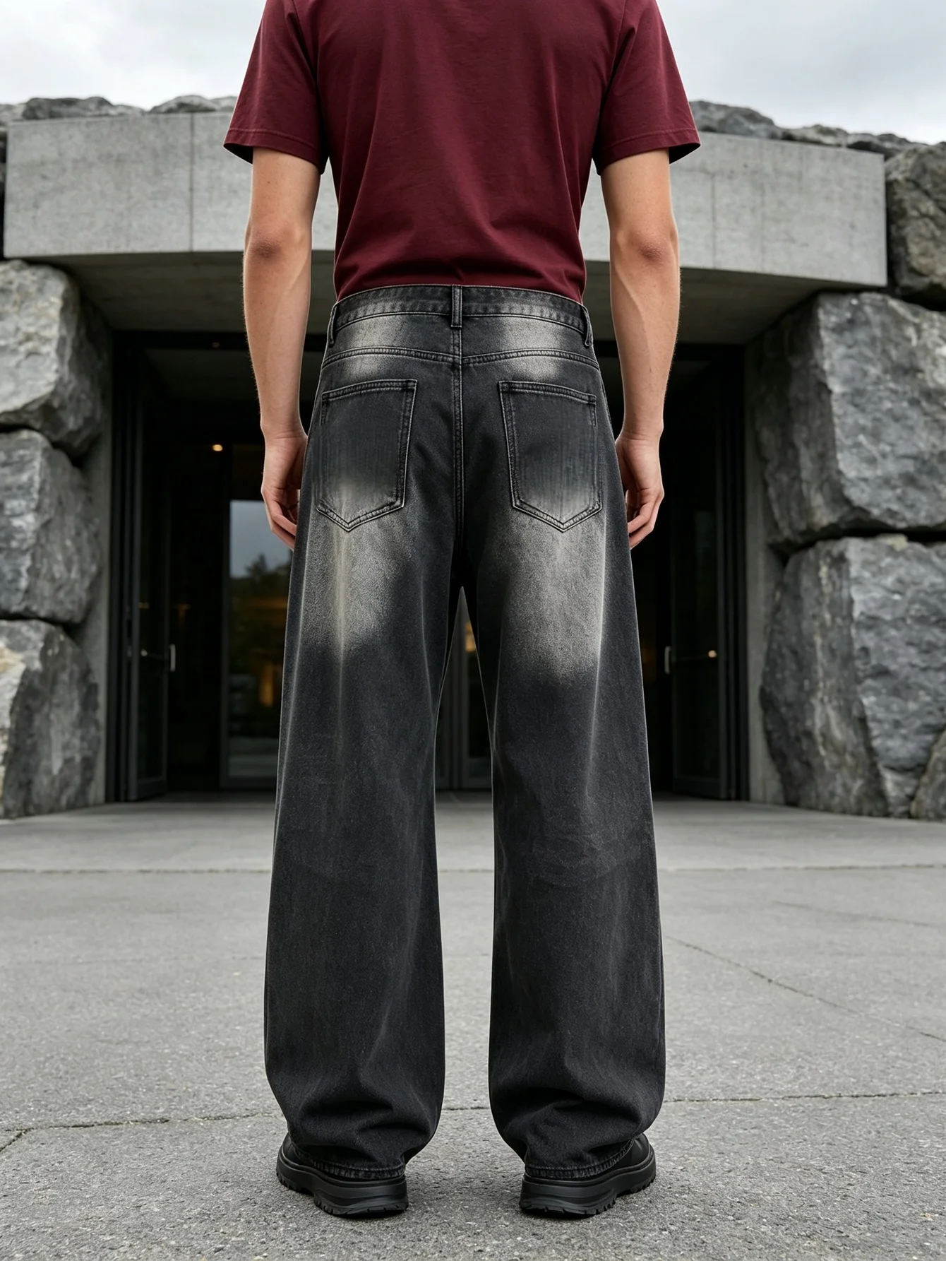 Monochrome Dark Y2K Trendy American Street Oversized Hip Hop Denim Jeans Vintage Relaxed Loose Cut Versatile Daily Bottom, Delic