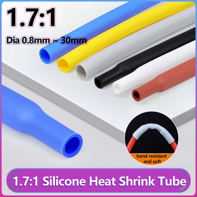 

0.8mm ~ 30mm 1.7:1 Silicone Heat Shrink Tube High Temperature Flexible Sleeve Insulated Resistance DIY Wire Wrap Cable Protector