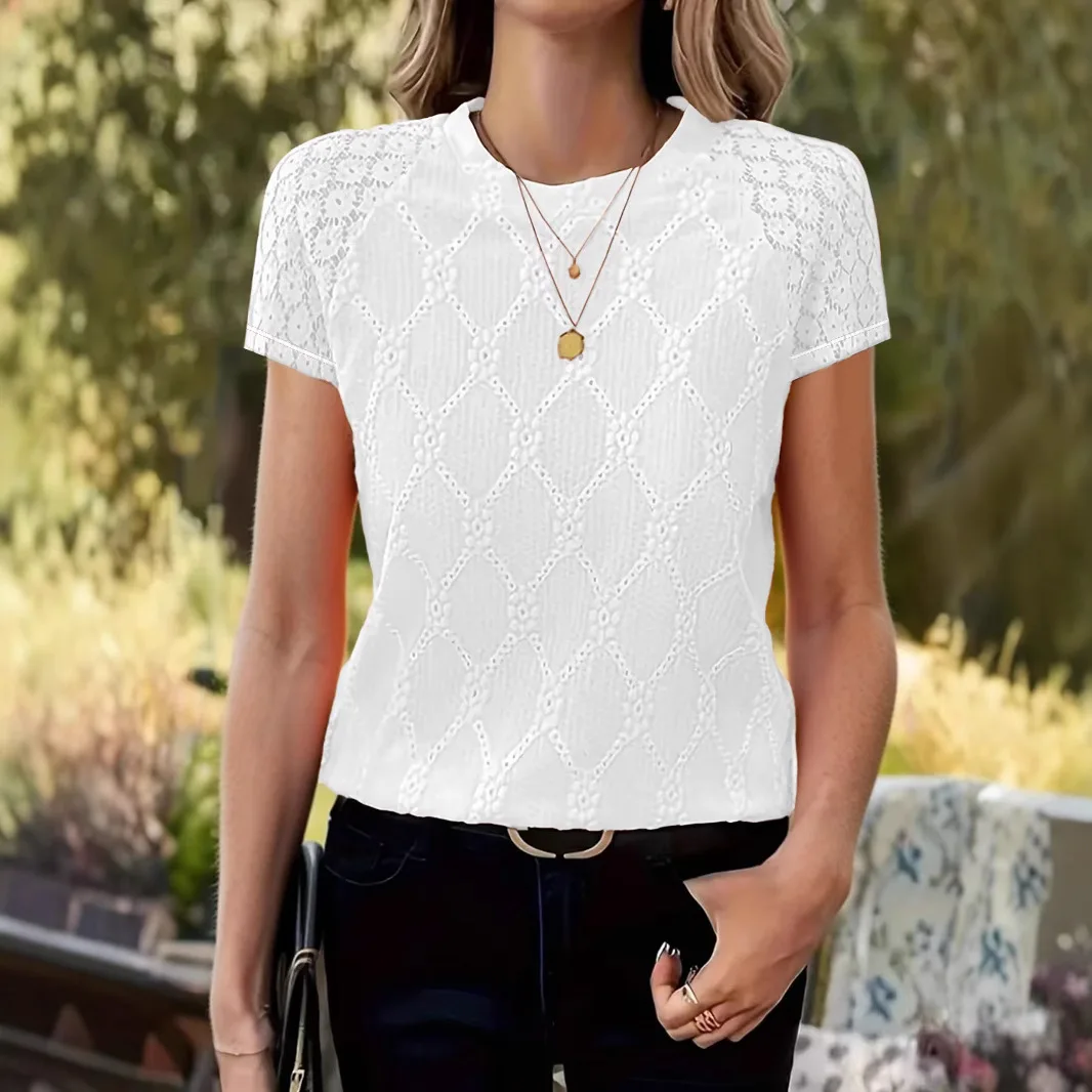 European and American cross-border new wish foreign trade T-shirt casual women's round neck short-sleeved top Amazon cw24157
