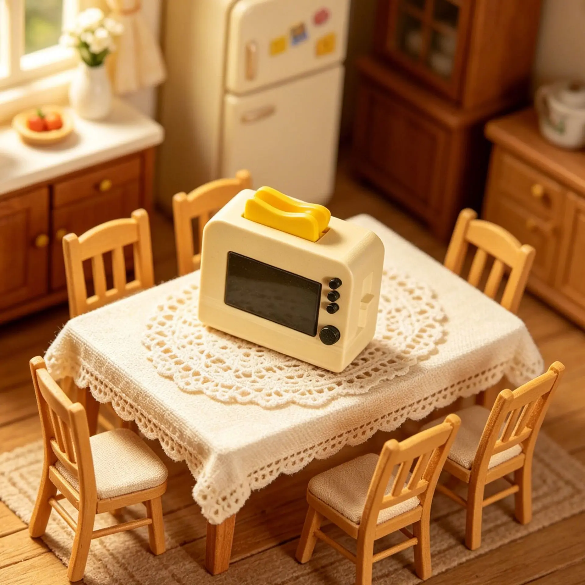 Miniature Dollhouse Toaster, 1/12 Scale Kitchen Appliance, Simulation Bread Maker Model for Dollhouse Decor