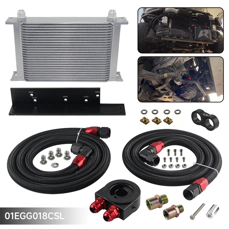 Bolt On Oil Cooler Kit 25 Row AN10 Fits for Nissan Fairlady 350Z Z33 03-08 3.5L/370Z Z34 09-17 3.7L VQ35 VQ37 Black / Silver