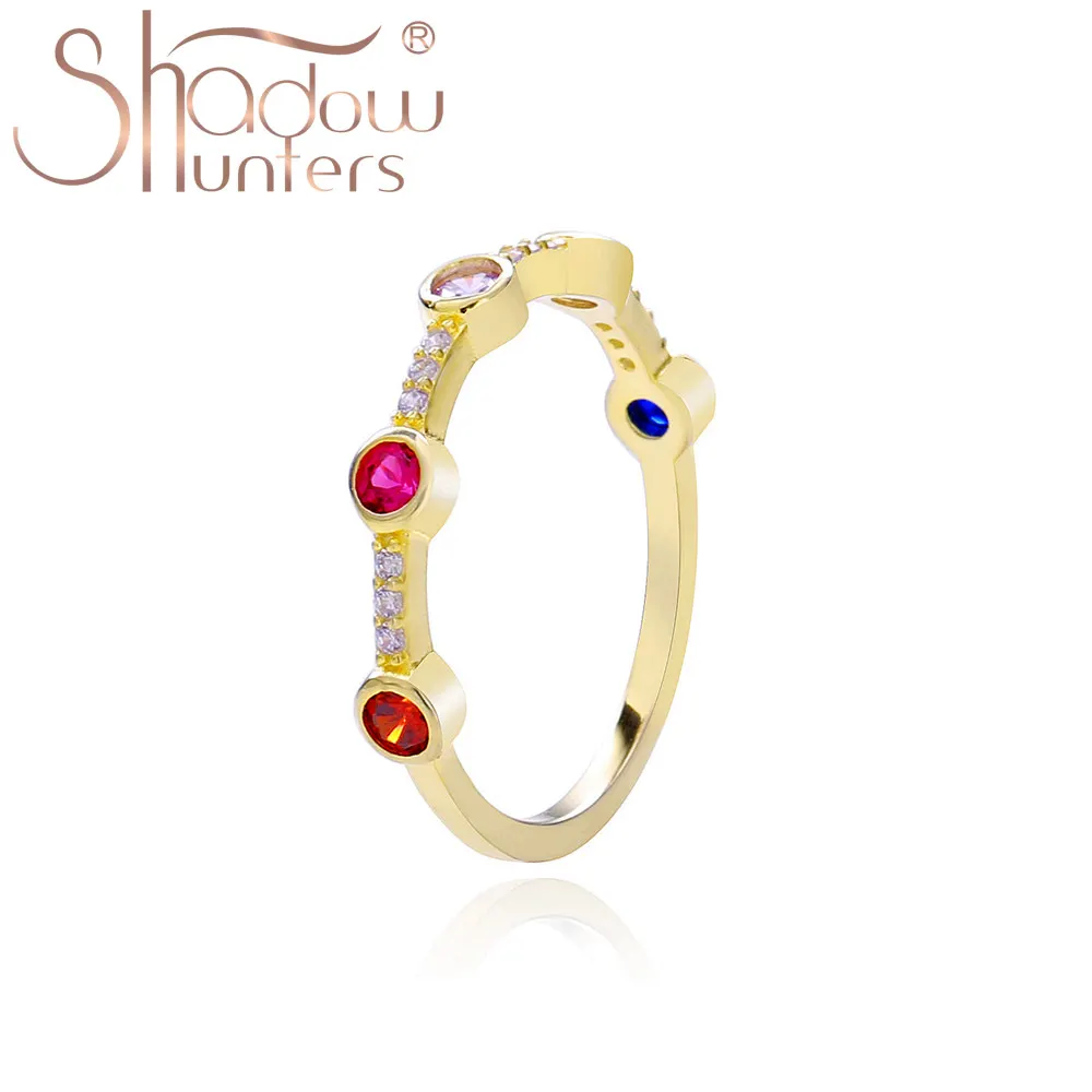 

SHADOWHUNTERS 925 Sterling Silver Colorful Ring With Zircon CZ Gold Color 925 Silver Ring For Femme Jewelry Romantic Dama Anillo