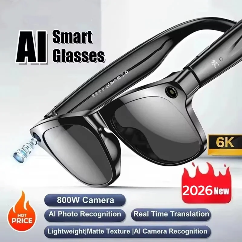 

6K HD AI Camera Glasses 800MP Photochromic Multifunctional Smart Glasses Bluetooth Calling Photo Video ChatGPT Music Translation