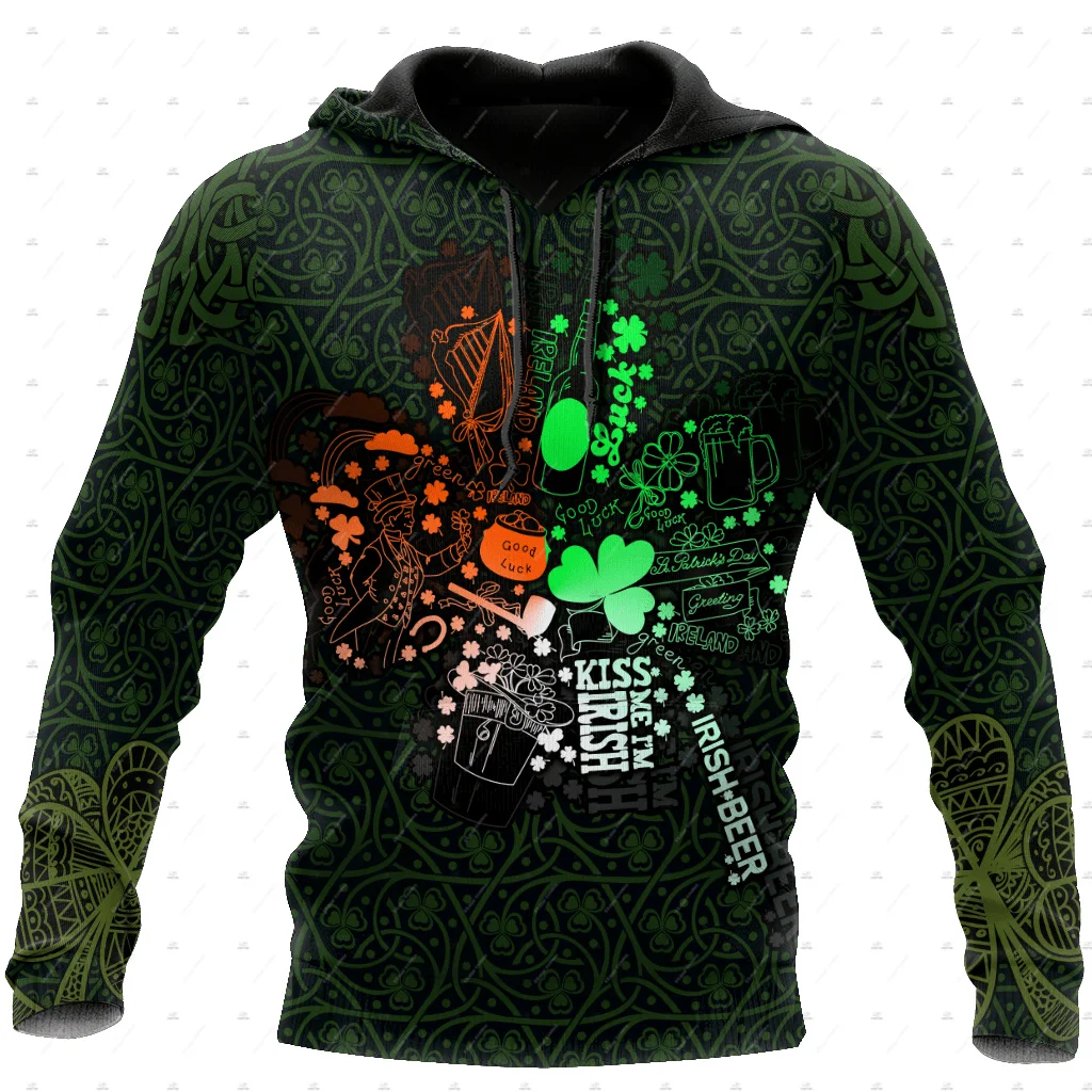 Custom Name Irish Ireland Country Flag St.Patrick Tattoo Vintage Retro Unisex 3DPrint Harajuku Pullover Casual Jacket Hoodies 52
