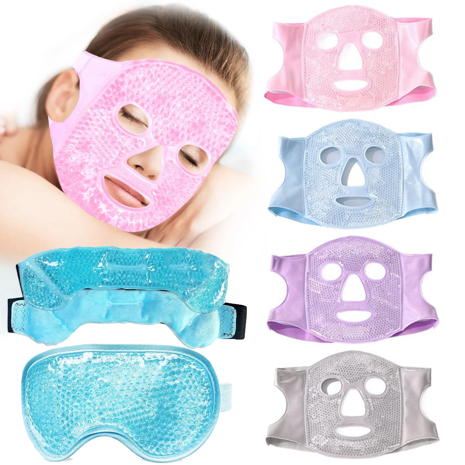 Face Cooling Mask Gel Eye Mask Ice Pack Face/Eye/ Bead Mask Set Hot Cold Plush Skin Firming Spa Sleep Mask Puffiness Relief
