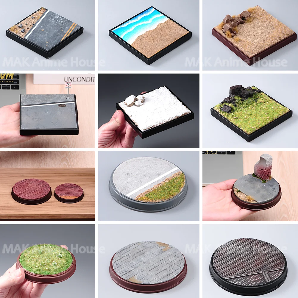 Square Grassland Ruins Highway Seaside Simulation Ground Scene Diorama Kit Modeling 10cm Platform Base Fit Figure Doll