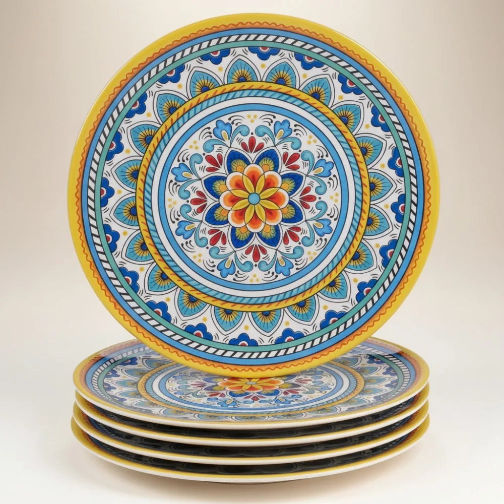 

Vibrant 11-Inch Melamine Dinner Plates Set of 6, Shatterproof & Dishwasher Safe for Outdoor Dining