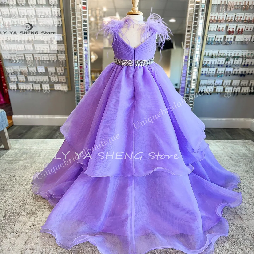 Neue weiße Blume Mädchen Kleid Kristalle Federn Organza kleines Kind Geburtstag formelle Party Kleid Kleinkind Teenager preteen winzige junge jun