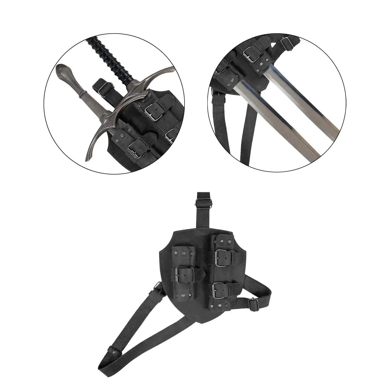 Leather Back Sword Shoulder Frog Adjustable Medieval Double Sword Holder for Knight Armor Cosplay Accessory