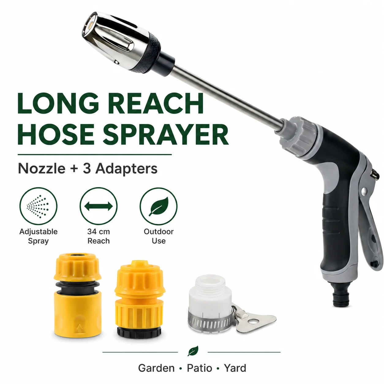 Long Reach Garden Hose Sprayer Adjustable Water Nozzle Wand for Yard Patio Window Car Rinsing Outdoor Cleaning Tool