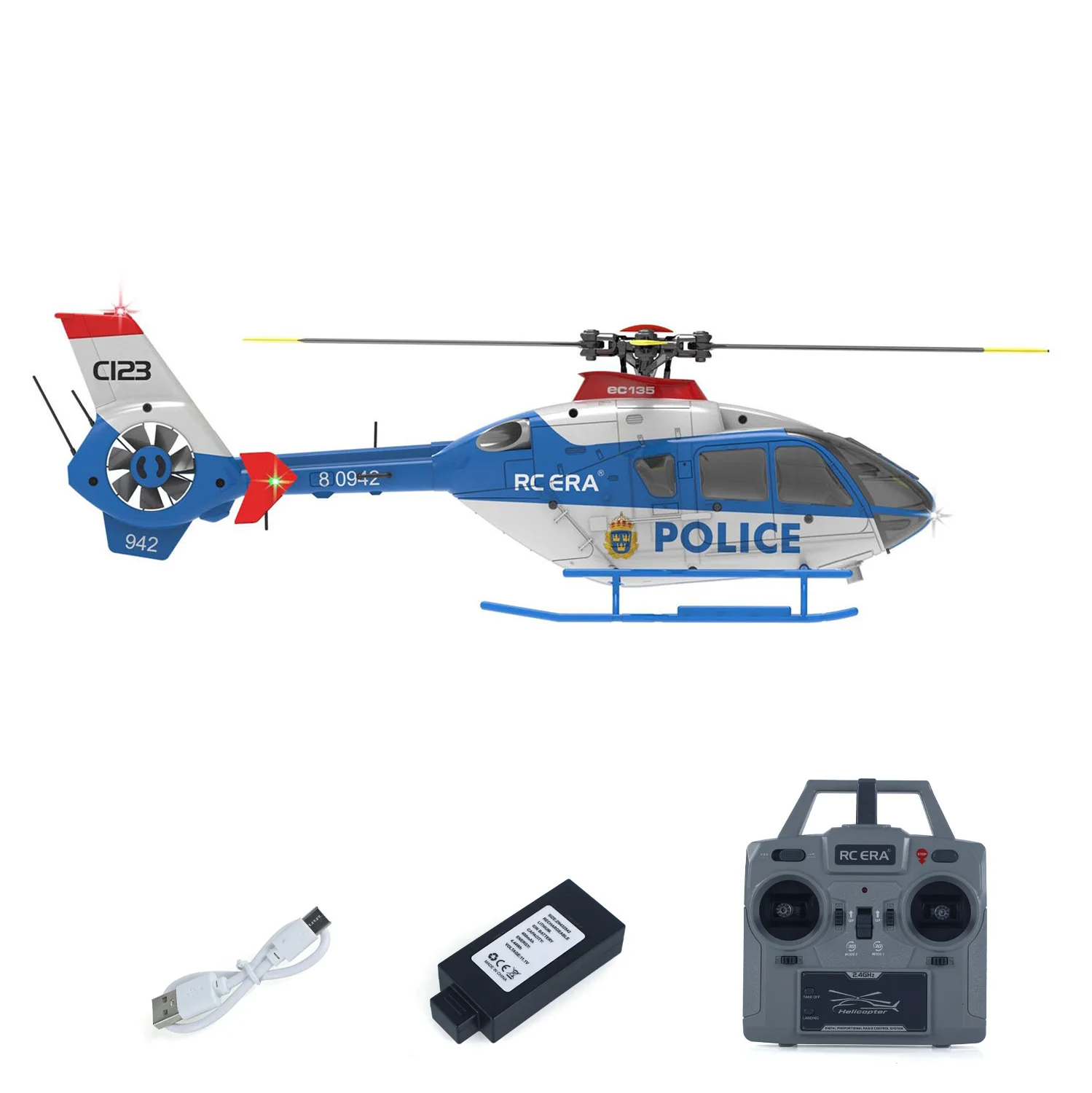 1/36 C123 RC Simulation EC135 Helicopter Single Paddle Aileron Free Dual Brushless Direct Drive 3D Aircraft Model Toy Adults view 5