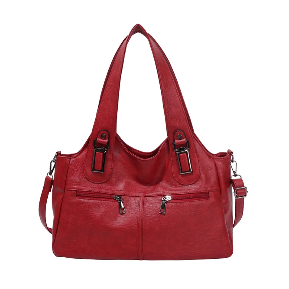 Women Tote Bag Retro Large Handbag Fashion PU Leather Shoulder Bag Simple Casual Daily Commuter Style Female Purse