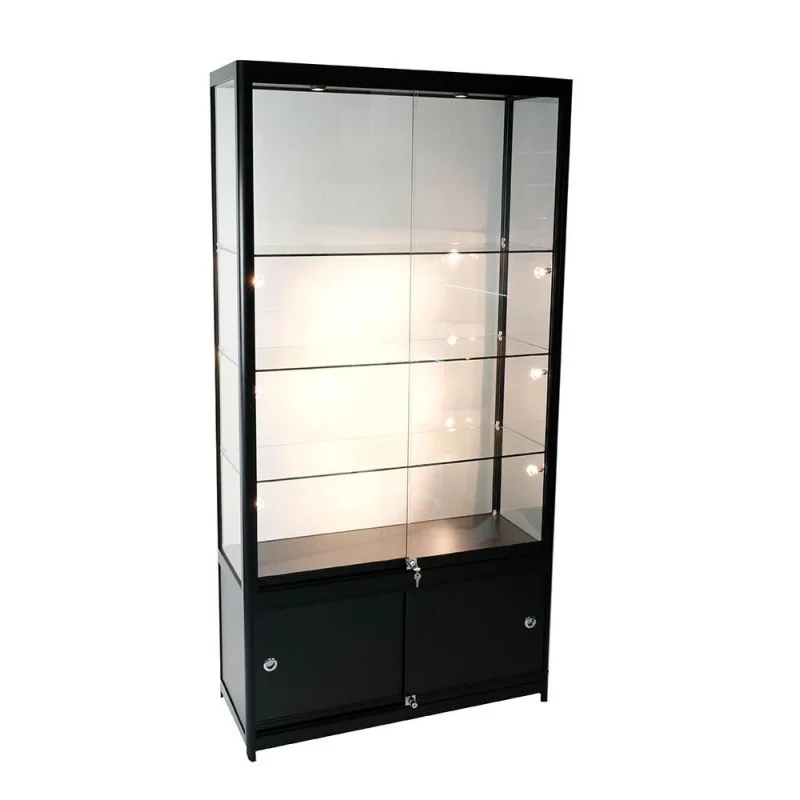 Custom. keway full 70 ''aluminum frame storage rack glass display cabinet with LED light for retail store glass display s