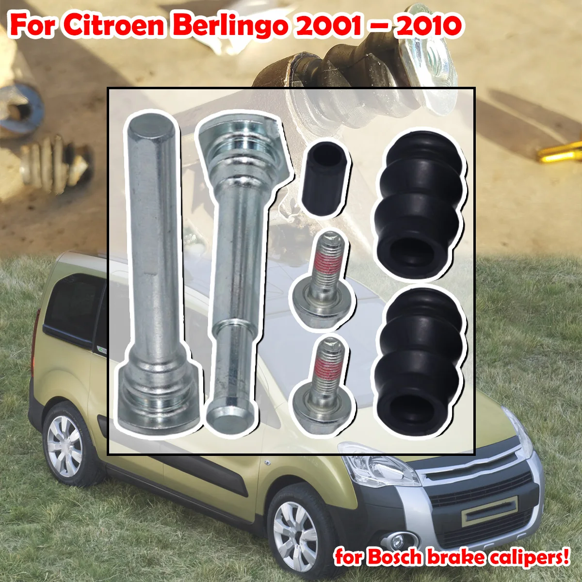 

For Citroen Berlingo 2001-10 Front Brake Caliper Slider Guide Pins Bolt Kit Left Right Disc Housing Bellows Sleeve Bushing Seal