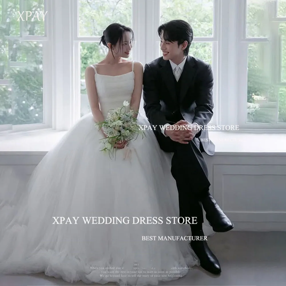 

XPAY Fluffy Tulle A Line Strap Wedding Dresses Korea Photo shoot Ball Gown Princess Bridal Gowns Korea Photo shoot Customized