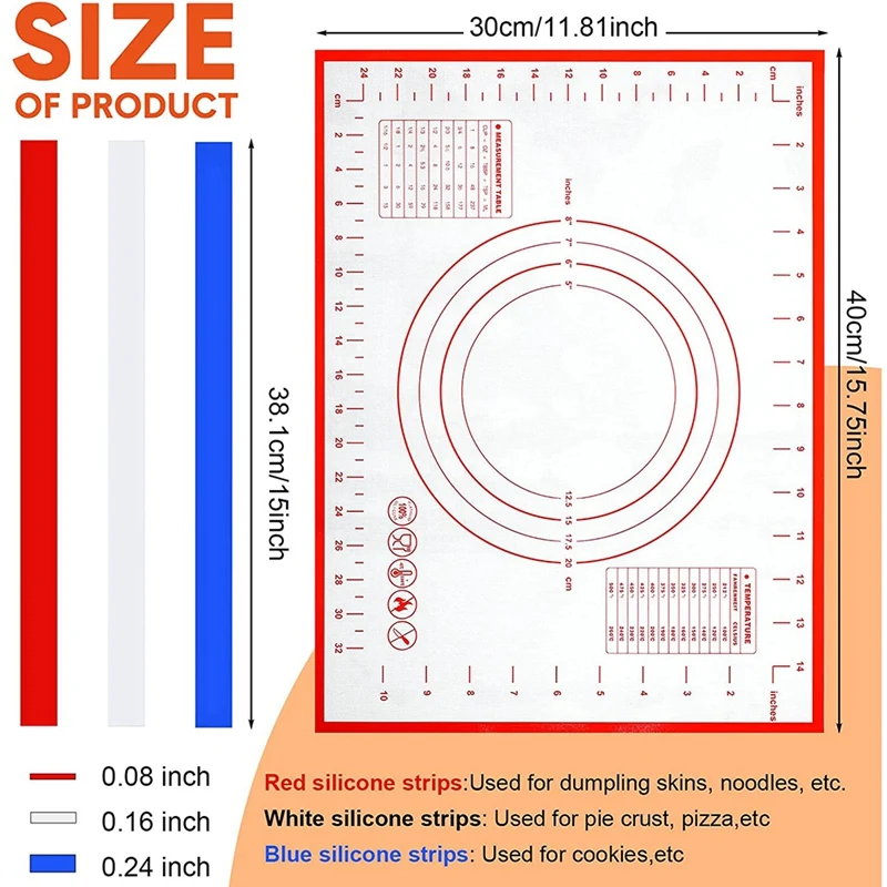 7 Pieces Silicone Pastry Dough Rolling Mat And Guide Sticks Baking Mat With Measurement Silicone Baking Mat