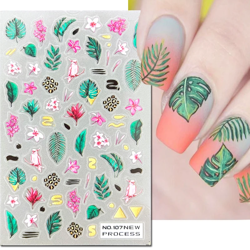 

3d Nail Art Decals New Ultrathin Tropical Palms Leafs Frangipani Flowers Adhesive Sliders Nail Stickers Decoration For Manicure