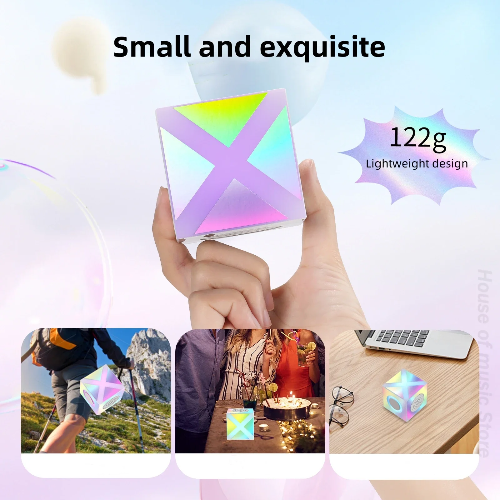Mini haut-parleur de bureau laser coloré carré créatif, sans fil, Bluetooth, prise en charge du caisson de basses, carte TF, jeu stéréo TWS, cadeau