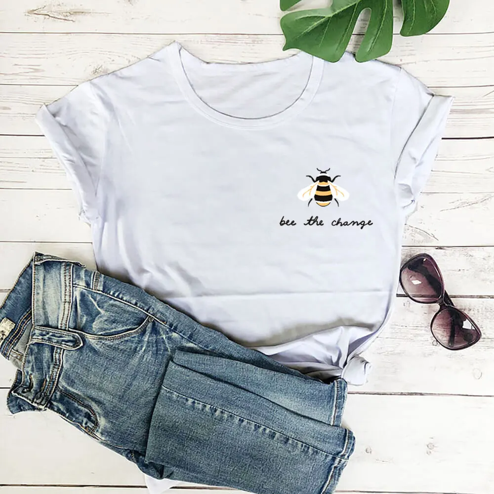 Bee The Change New Arrival Bees Shirt 100%Cotton Women's Summer Tshirt Unisex Funny Casual Short Sleeve Top Bees Lovers Gift