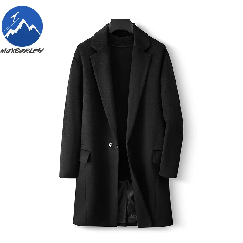 

Роскошное длинное пальто Maxbarley для мужчин, осень 2024, новое полушерстяное пальто, брендовая мужская зимняя одежда, корейское кашемировое пальто для мужчин