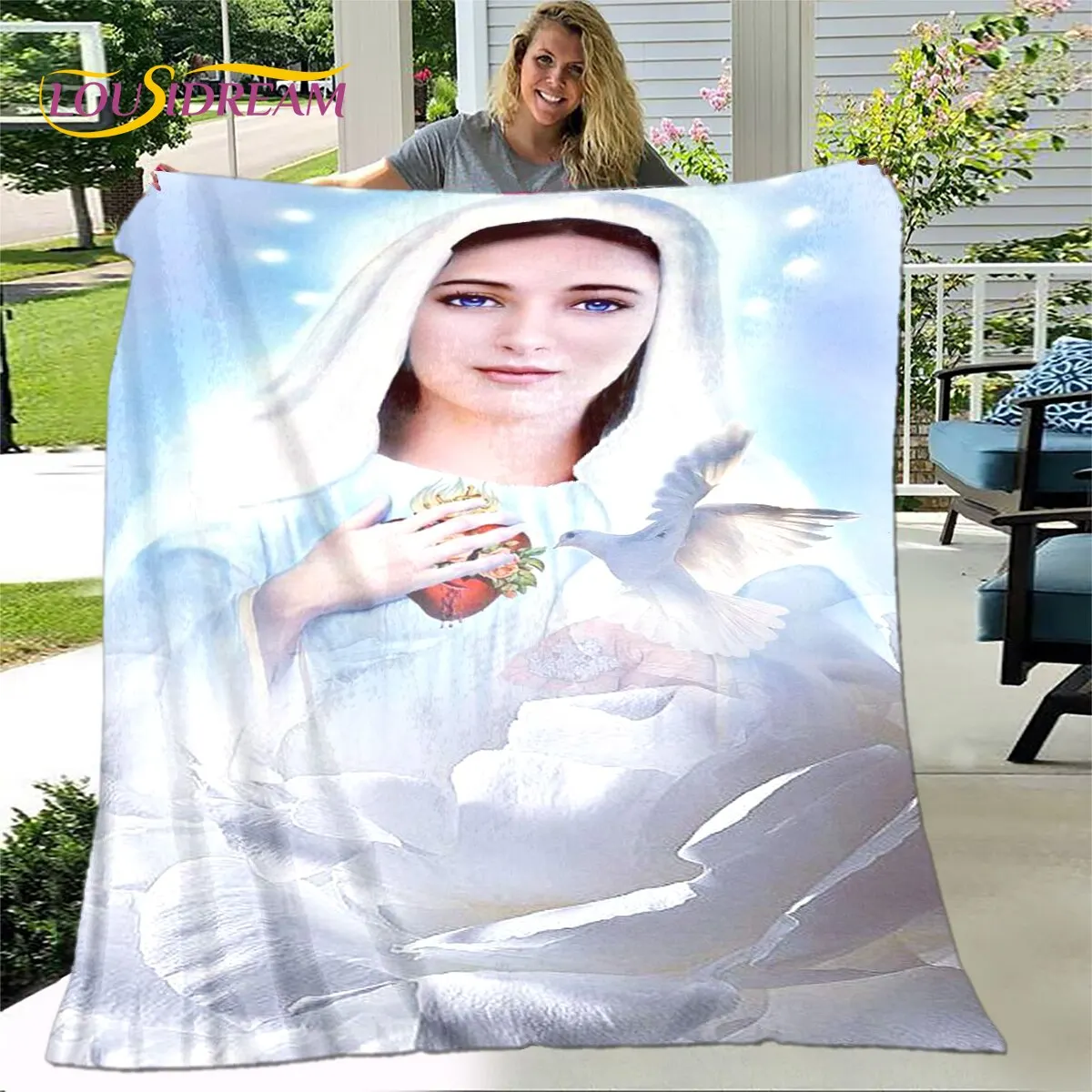 Jesus Virgin Mary Blanket,Flannel Blanket Throw Blanket,Sherpa Warm Blanket for Living Room Bedroom Beds Sofa Couch Cover Pray