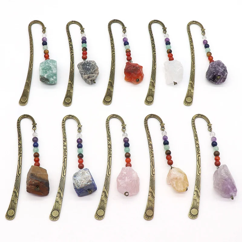 10pcs  Creative Metal Bookmark Tower Book Mark Healing Stone Crystal Beads Paper Clip Children's Gift Stationery Student