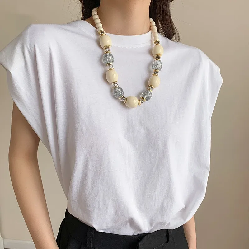 Trendy Colorful Acrylic Beaded Chain Necklace For Women Statement Long Big Resin Women Necklace Jewelry 2023 New Korean Gifts