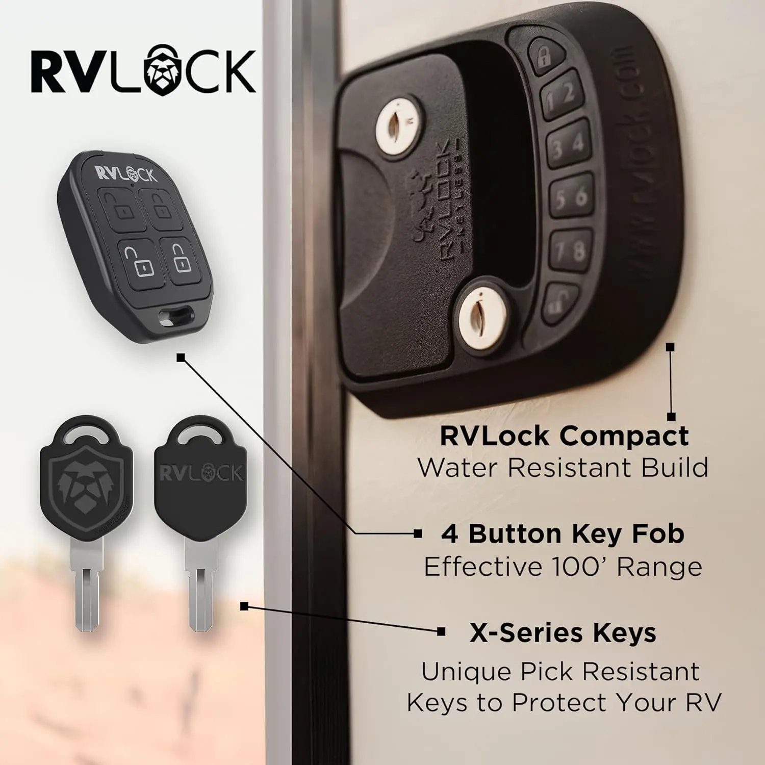 Compact Keyless RV Door Lock with Remote, Secure Camper Latch Replacement for Trailers, Durable Entry System