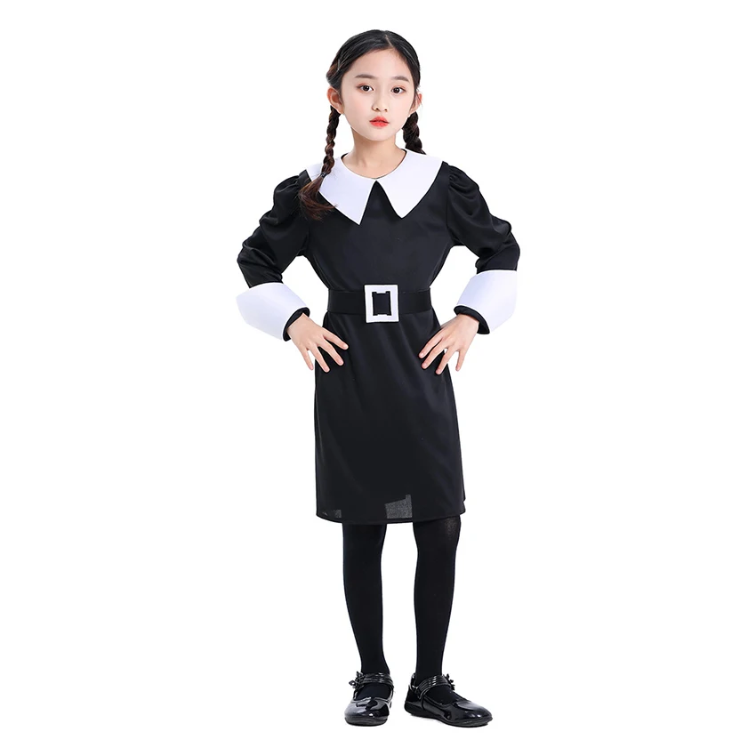 

Wednesday Addams Girl Princess Dresses Gothic Lolita Halloween Costumes for Kids Cosplay Anime Masquerade Carnival Disguise Wig