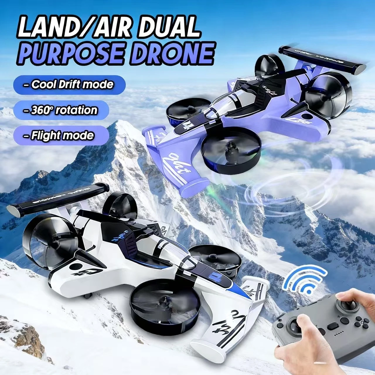 2.4G デュアルモード 4 軸ミニドローン、2 in 1 空陸飛行車、プロレーシング RC オフロードカー、子供のおもちゃ、あらゆる年齢層への素敵なギフト