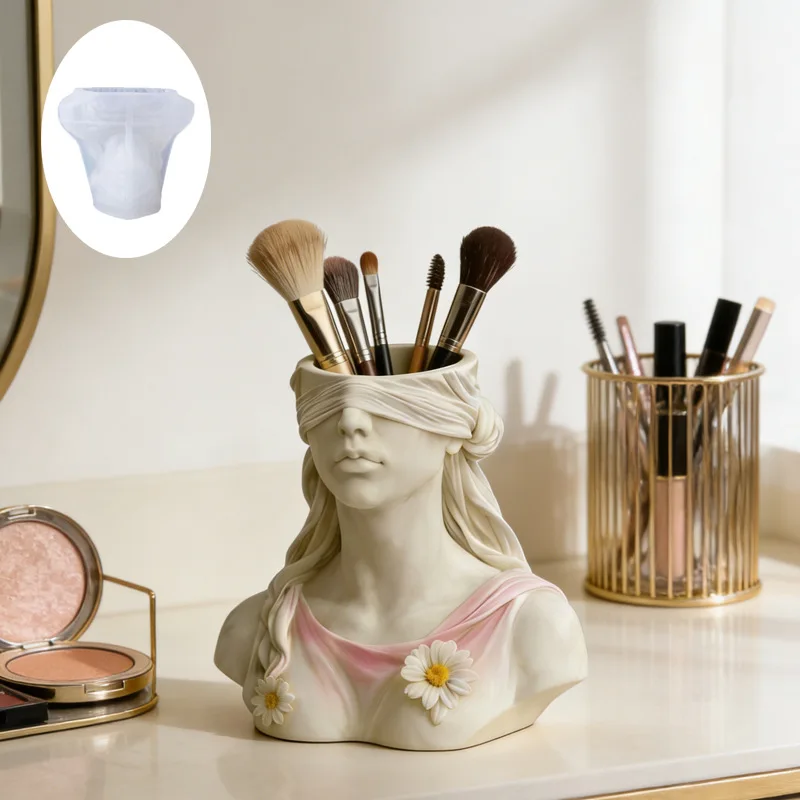 Mould Blindfolded Goddess Cement Aromatherapy Plaster Cup Mold DIY Resin Storage Cup Flower Pot Decorative Item Silicone Molds