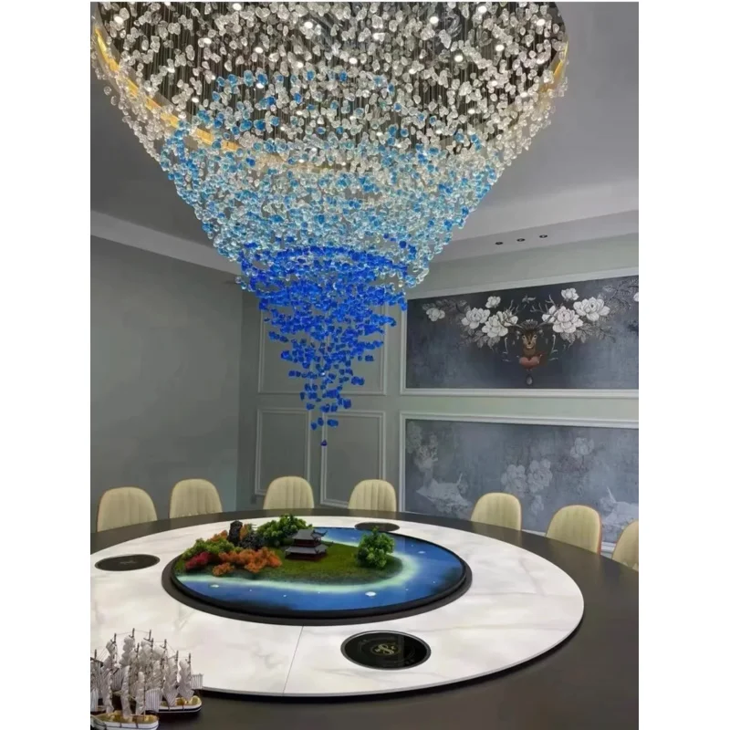 

Luxury Crystal LED Ceiling Chandelier Modern Glass Stone Stair Long Pendant Lamp Villa Mall Commercial Decor Hanging luminaire