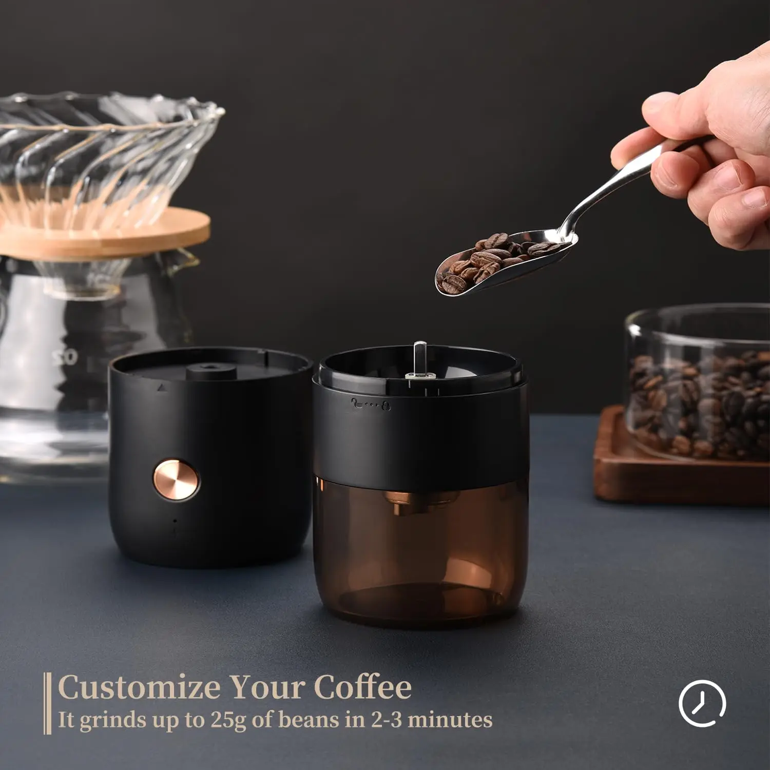 Portable Electric Burr Coffee Grinder  - Rechargeable Mini Coffee Grinder with Stainless Steel Burr & Internal Coarseness Adjust