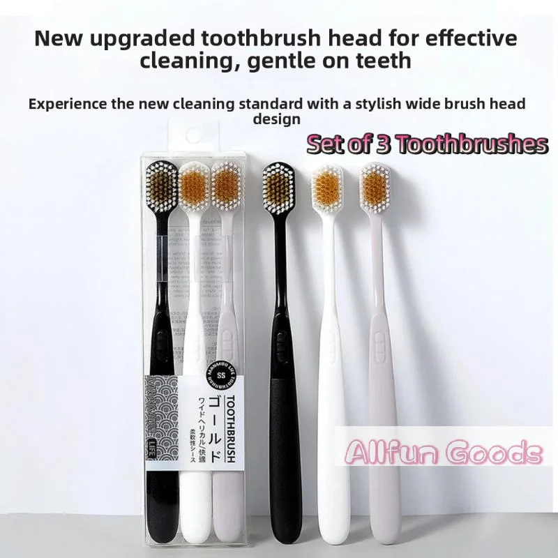 3 PCS Soft Bristle Wide Head Toothbrush Non Slip Ergonomic Handle 3 Pack Perfect For Daily Home Oral Care For All Family Members