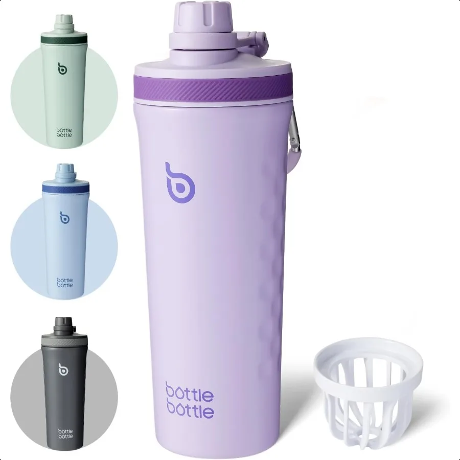 

26 oz Insulated Shaker Bottle Stainl Steel Water Bottle with Wire Whisk Reusable Protein Shaker Gym Water Cup Purple