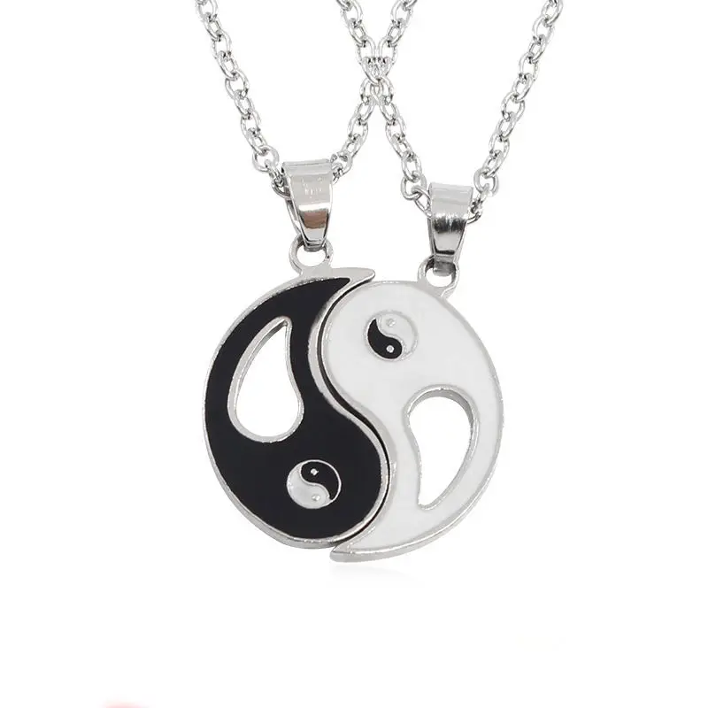 2Pcs Tai Chi Necklace for Men Women Chinese Style Yin Yang Pendant Chain Necklace Jewelry Trendy Accessories  Valentine's Gifts