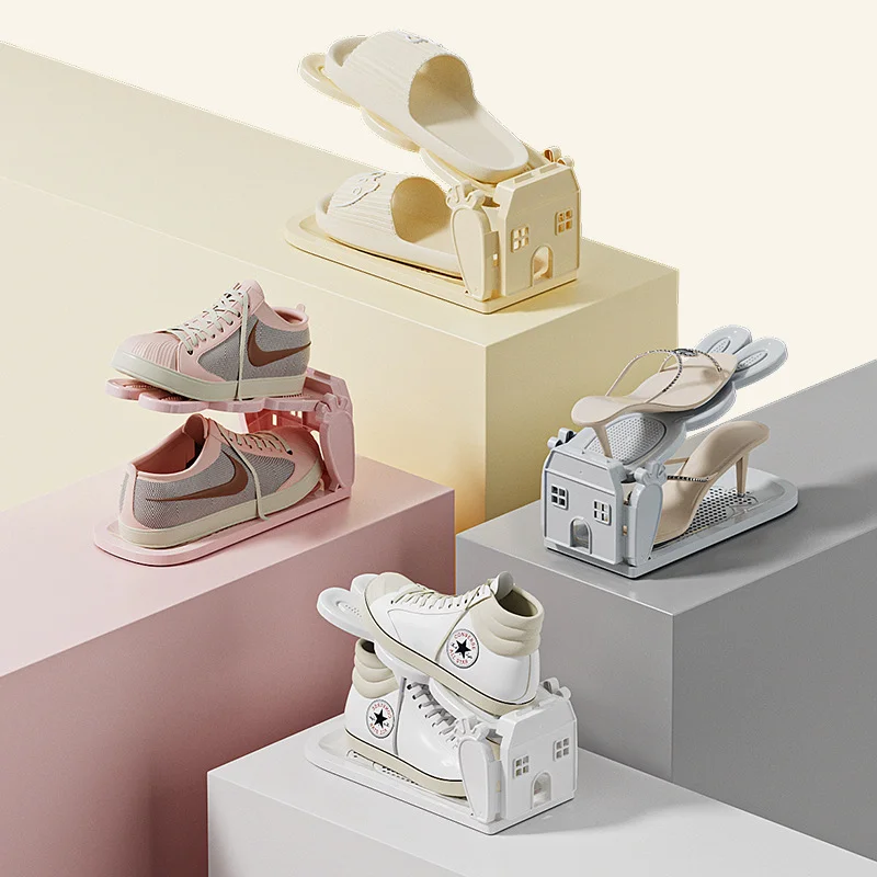 Adjustable Plastic Shoe Rack - Space-Saving Organizer for Entryway, Hallway, Living Room, Shoe Cabinet - Easy to Assemble, Fade-Resistant, White with Blue Trim, Shoe Storage Solution |   Modern Shoe Rack |   Durable Plastic Rack, Shoe Storage Organizer, Shoe Organizer, Shoe Storage Rack, Suitable for Use in All Four Seasons.