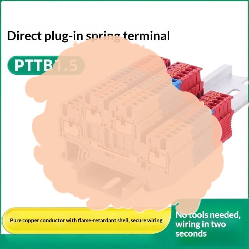 10Pcs PTTB1.5 Din Rail Terminal Block Double Layer Spring Wiring Conductor Shockproof for Heavy Duty Industrial Use