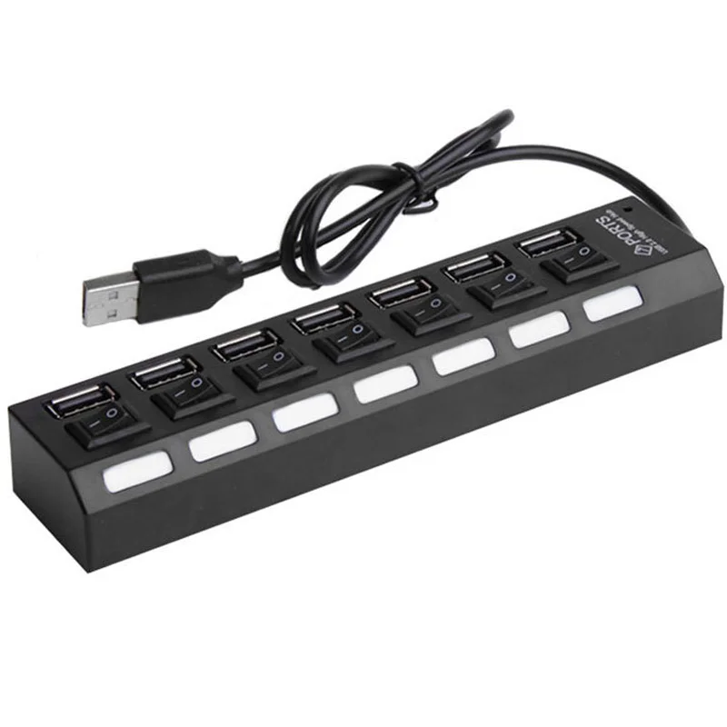 7-Port USB 20 Multi Hub with High Adapter ON/OFF for Laptop PC (Black) USB Hub 7-Port USB Hub