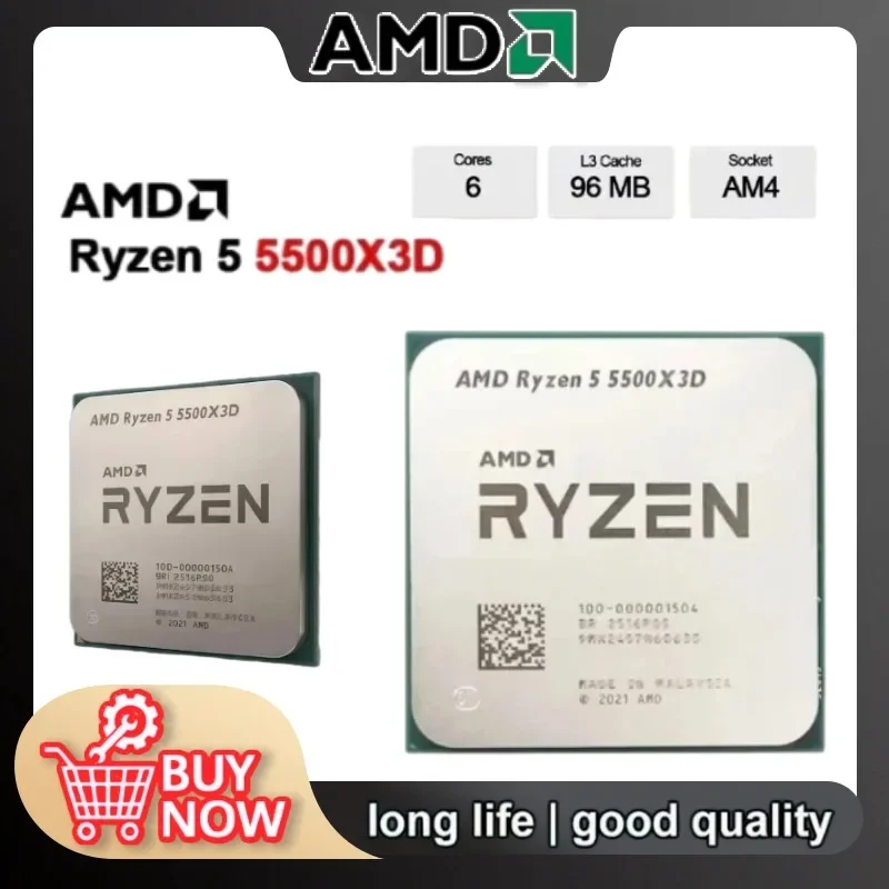AMD Ryzen 5 5500X3D 3GHz 6-Core 12-Thread Socket AM4 NEW Gaming Processor DDR4 L3=96M 105W 7NM R5 5500X3D