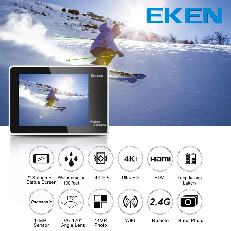 4K/30fps Ambarella A12ชิป EIS 30M กันน้ำ EKEN H6S แอ็กชันกีฬากล้อง4K