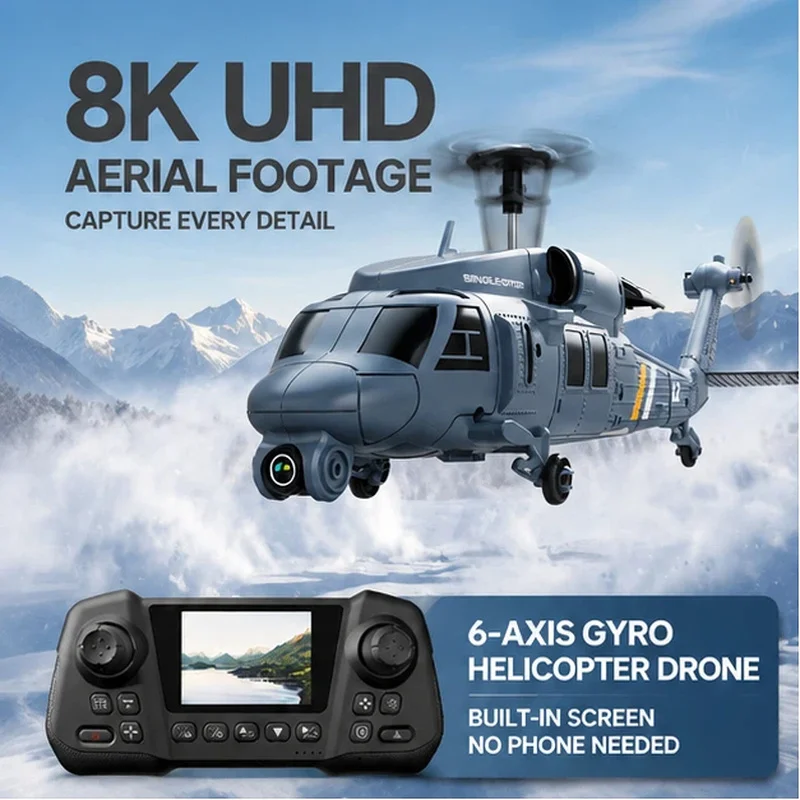 L2 Apache Rc Helicopter 8k Camera Fpv Screen Single Rotor No Flybar 6 Axis Gyro Military Remote Control Aircraft For Hobby
