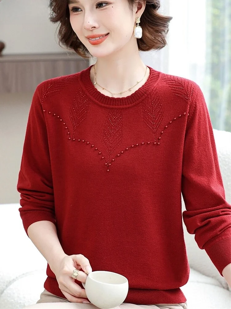 

Faionable Knitted Base irt Top for Middle-Aged And ly Women Thin Sweater Autumn Wear New 2025 Ele Sle by MAO@IFEI