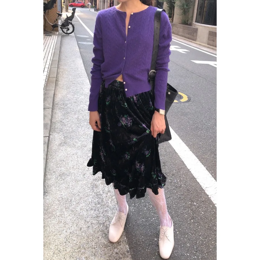 Chic Comfortable Vintage Floral Print Velvet Half Skirt Fashionable Women's New Arrival City Commute Casual Outdoor Skirt