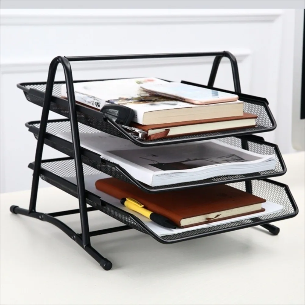 

Metal Three-layer File Rack Wire Mesh Drawer Style Desktop Document Rack File Manager Storage Rack Desk File Organize Menu