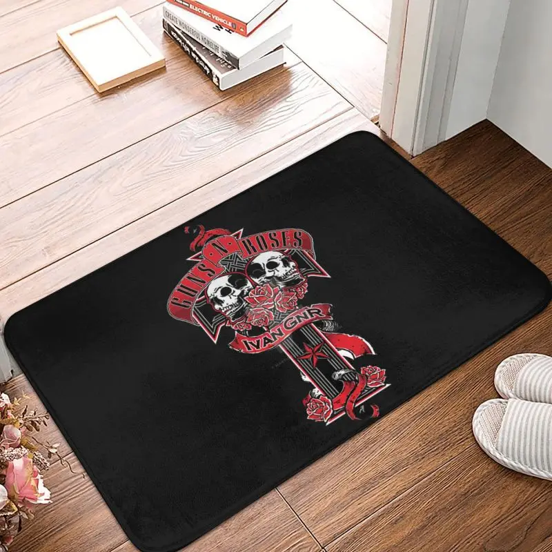 Custom Guns N Roses Bullet Logo Doormat Non-Slip Entrance Kitchen Bath Door Floor Mats Heavy Metal Toilet Rug Carpet Footpad