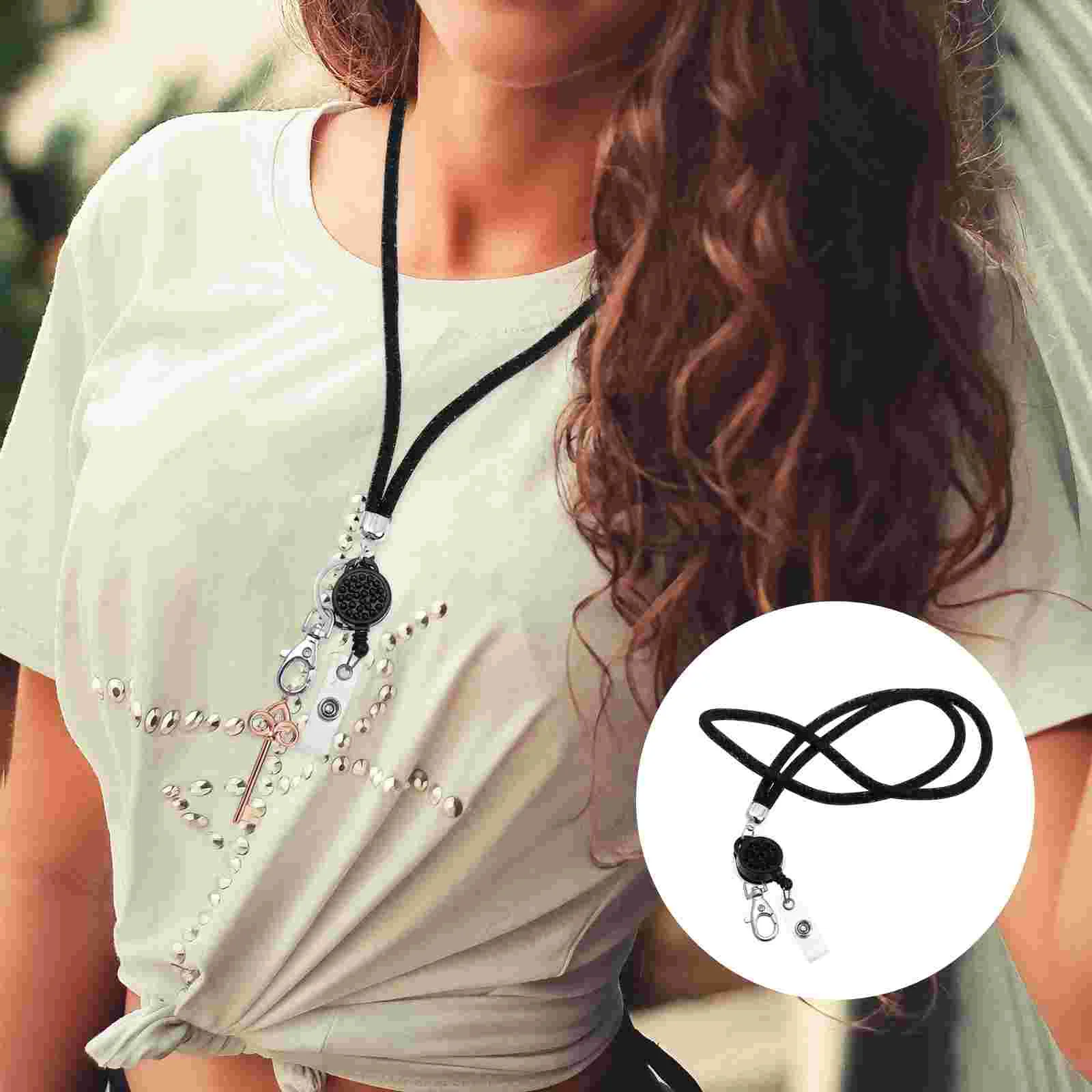 Necklace Lanyard Fishnet Rhinestone Phone Work Permit Card Wallet Keychain ID Lanyards for Men