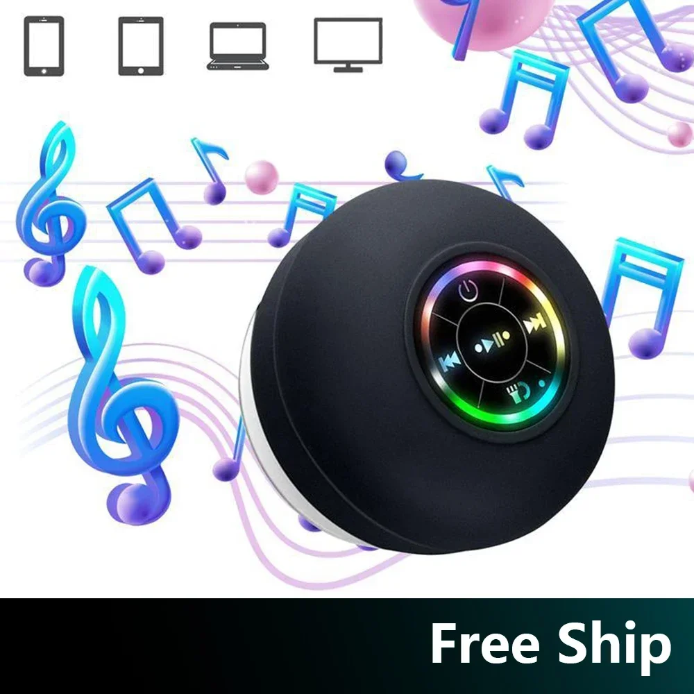 ¡Debe tener la ducha/Camping! Altavoz resistente al agua IPX6: ¡Fresco espectáculo de luces LED + llamadas manos libres, recargable por USB y seguro para el baño!