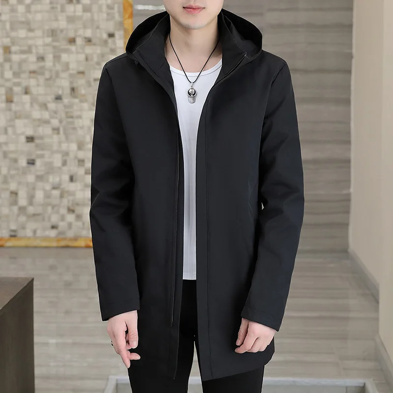 

Мужская куртка 2025 года, осенне-зимняя мужская верхняя одежда средней длины с длинными рукавами, простая однотонная деловая повседневная мужская верхняя одежда на молнии
